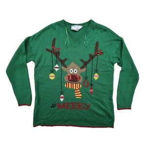 Womens Christmas Sweater 2XL Reindeer Ugly Holiday Pullover Merry Festive Fun